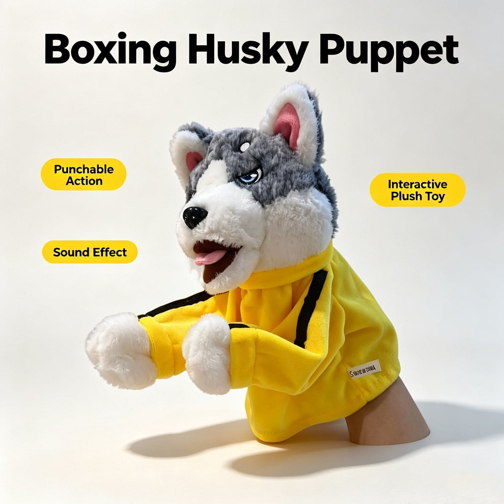 Interactive Boxing Husky Hand Puppet Toy with Sound Effects - main view