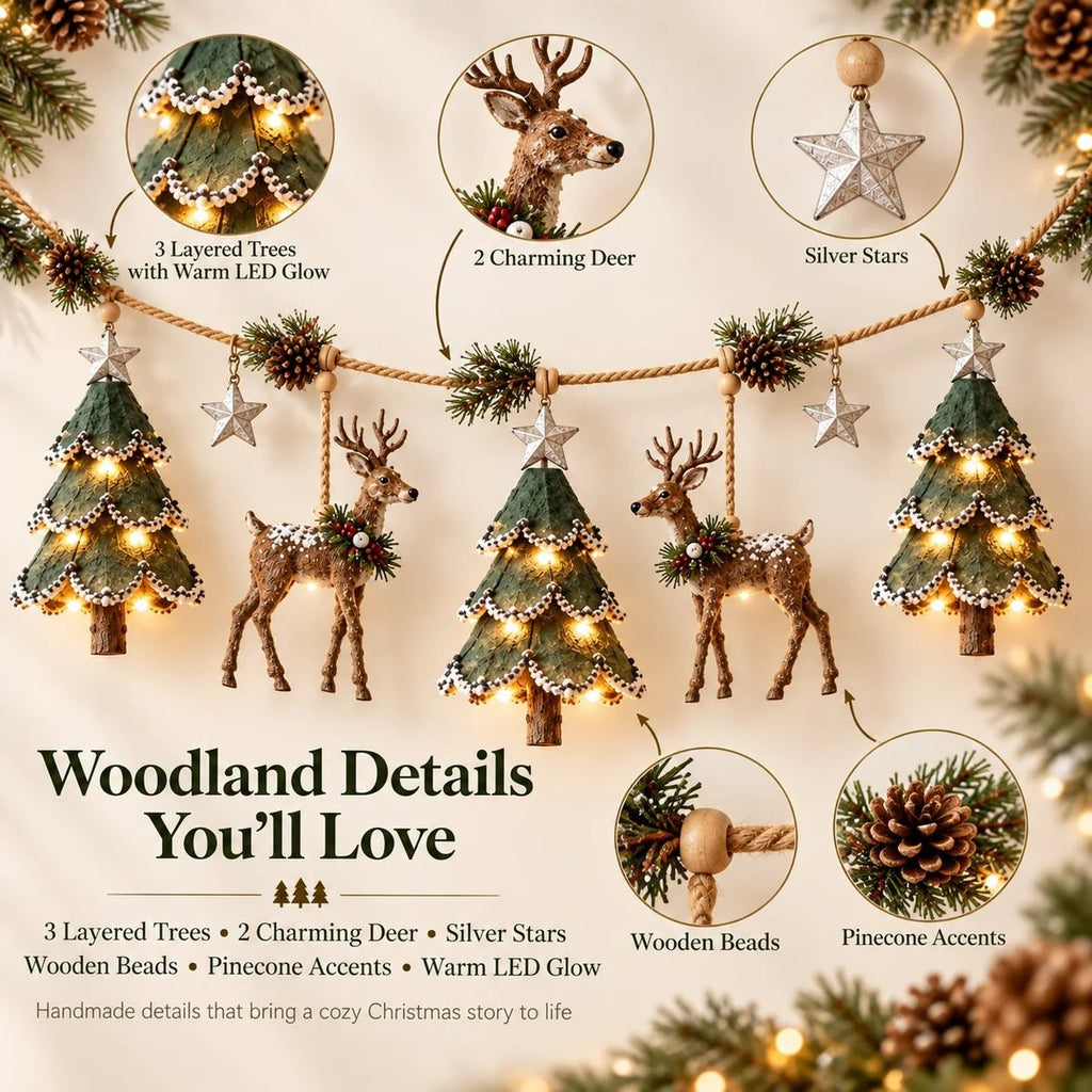 🦌 Lighted Woodland Christmas Garland