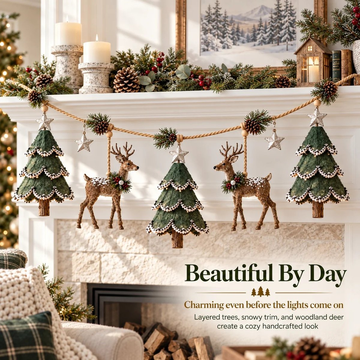 🦌 Lighted Woodland Christmas Garland