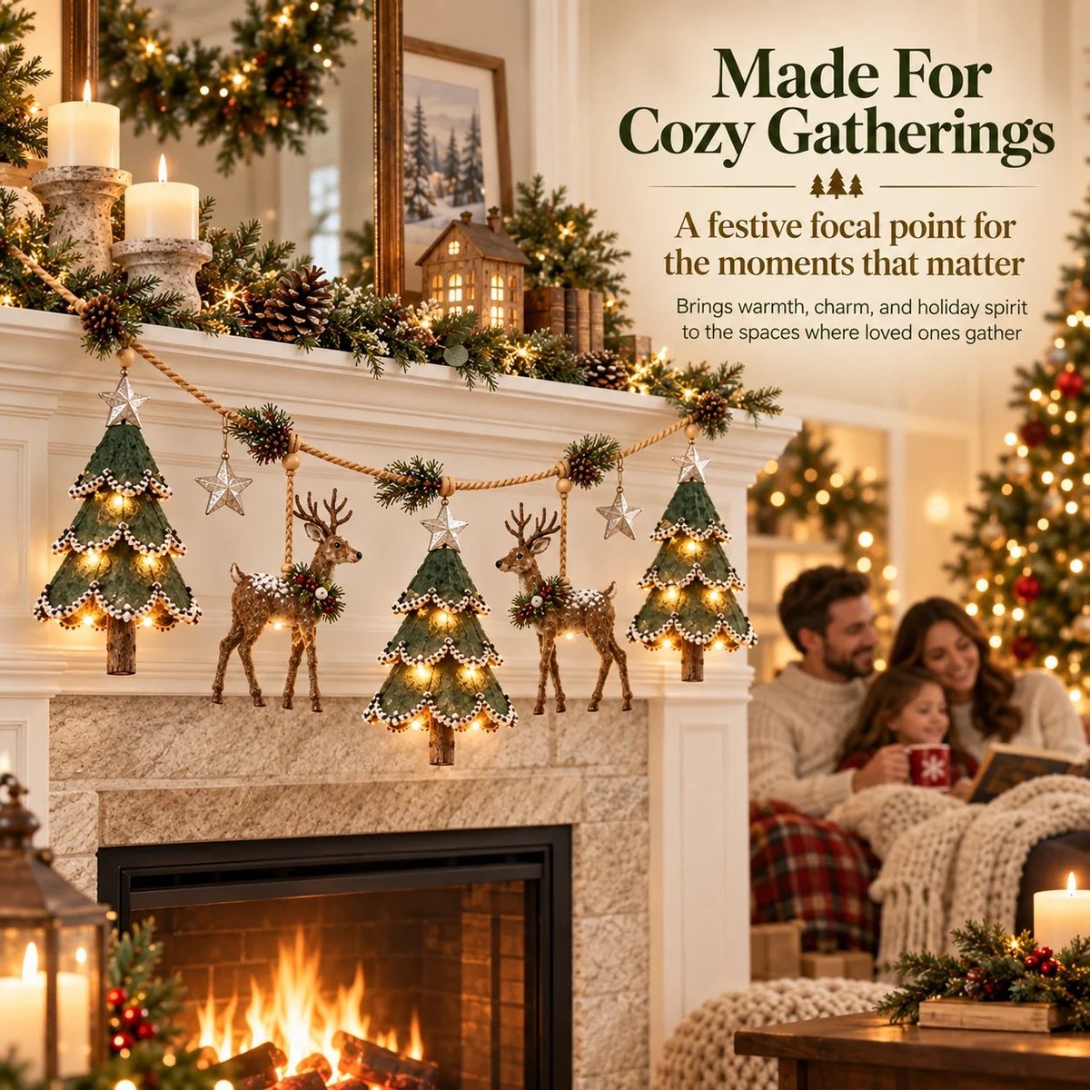 🦌 Lighted Woodland Christmas Garland